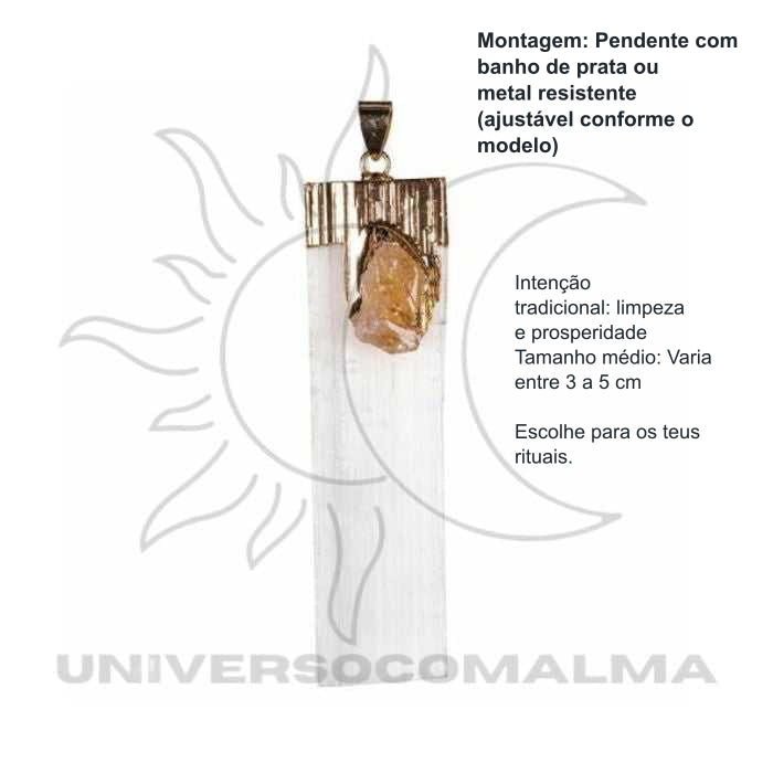 Colar com Pendente de Selenite e Citrino — benefícios, utilização e características