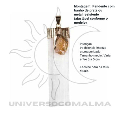 Colar com Pendente de Selenite e Citrino — benefícios, utilização e características