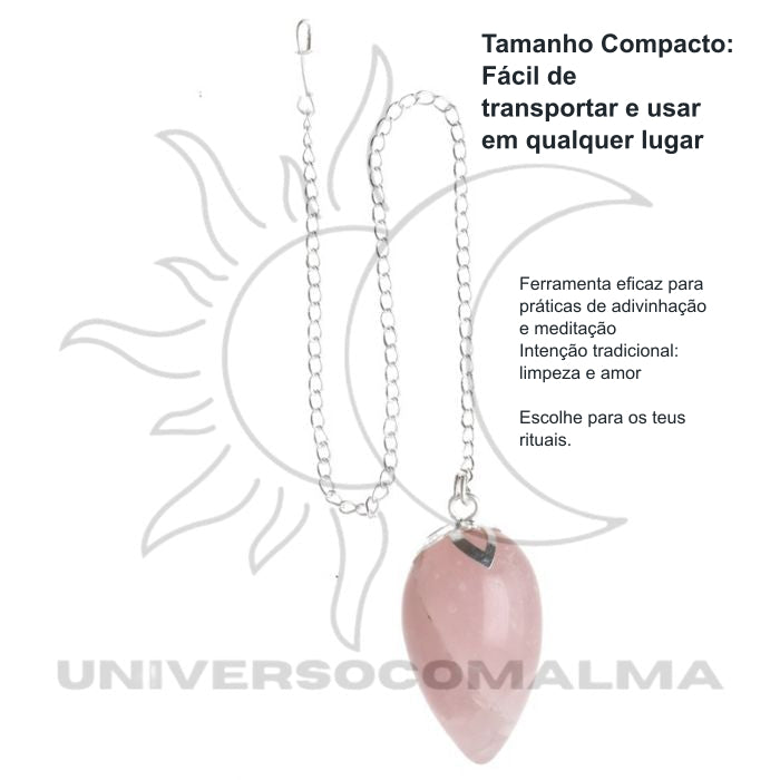 Pêndulo de Quartzo Rosa com Flor de Lótus — benefícios, utilização e características