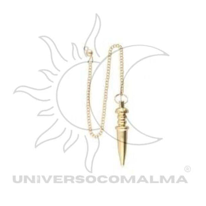 Pêndulo de Ponta de Bronze com corrente dourada, ideal para radiestesia e equilíbrio energético em práticas de meditação e terapia holística.