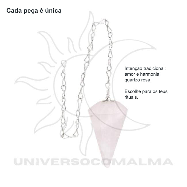 Pêndulo facetado de quartzo rosa — benefícios, utilização e características