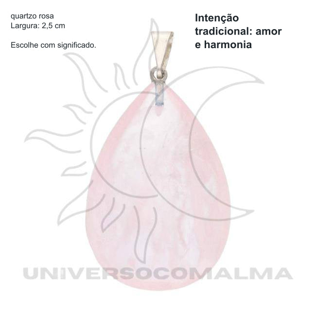 Colar com Pendente Gota de quartzo rosa — benefícios, utilização e características