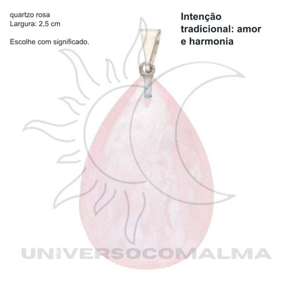 Colar com Pendente Gota de quartzo rosa — benefícios, utilização e características