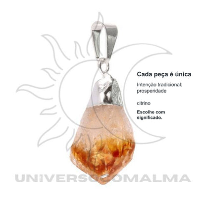 Pingente de Ponta de citrino aquecido em Bruto em Banho De Prata - Energia e Prosperidade — benefícios, utilização e características