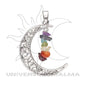 Pingente Lua com Minerais dos Chakras em Banho de Prata - Universo com Alma ®
