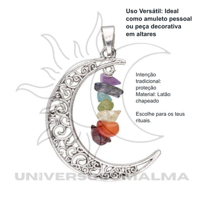 Pingente Lua com Minerais dos Chakras em Banho de Prata — benefícios, utilização e características