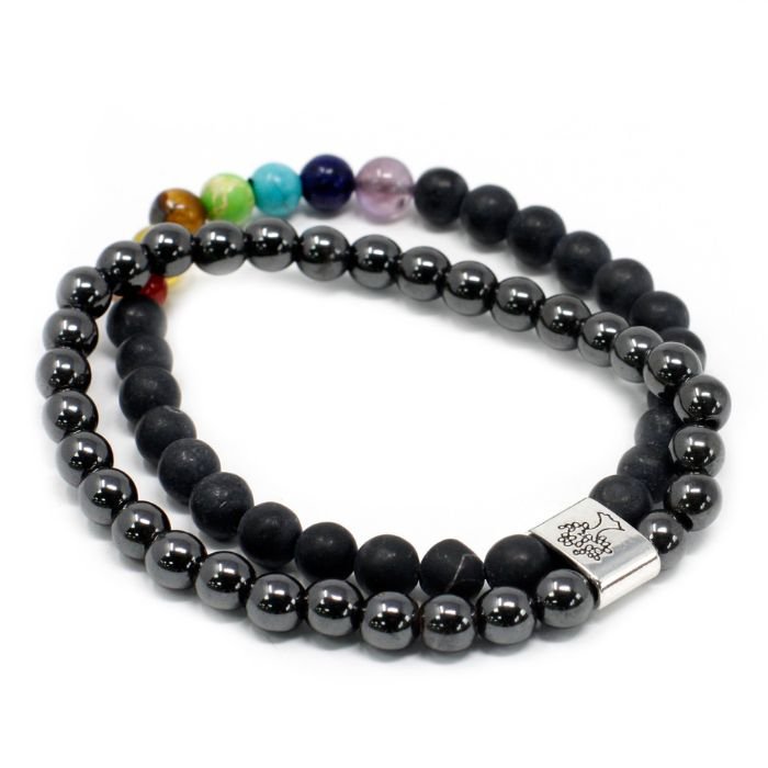Pulseira Chakras - Pedra Preta e Hematita