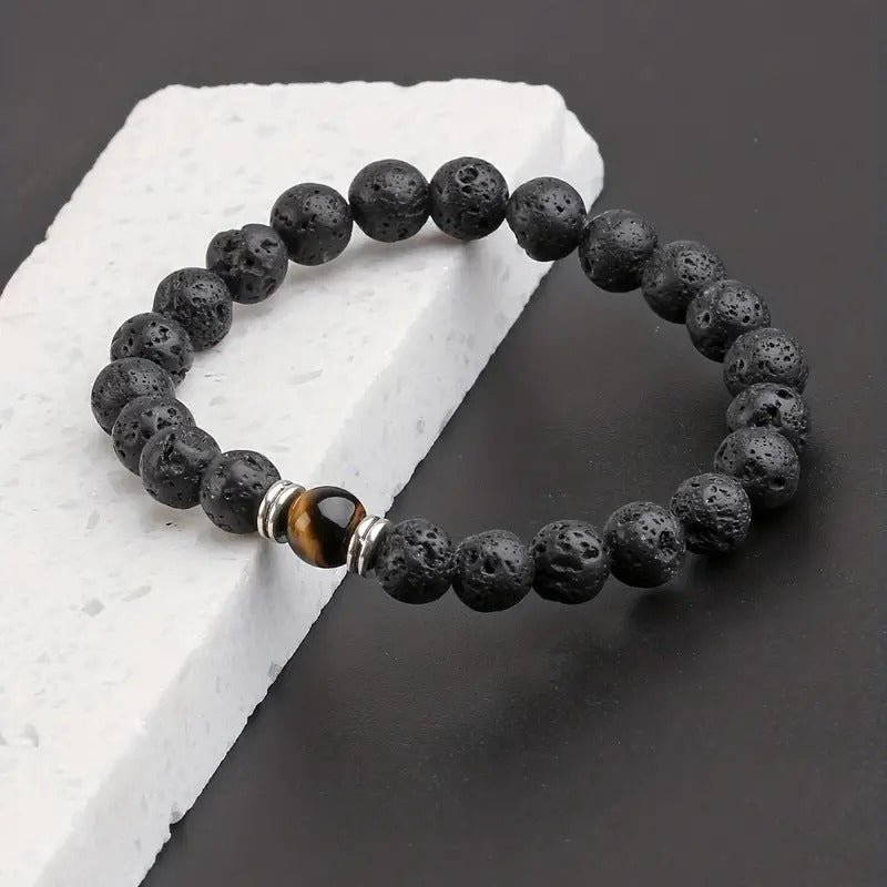 Bracelet de perles de pierre de lave pour hommes