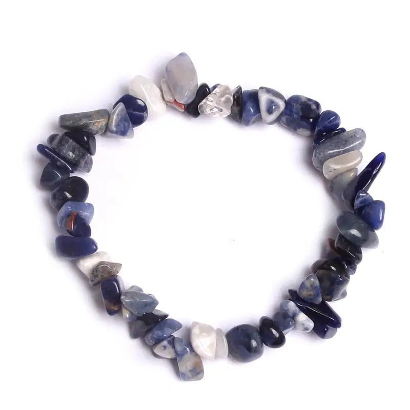 Bracelet en pierre naturelle avec cristaux de guérison, pierres de sodalite polies irrégulières
