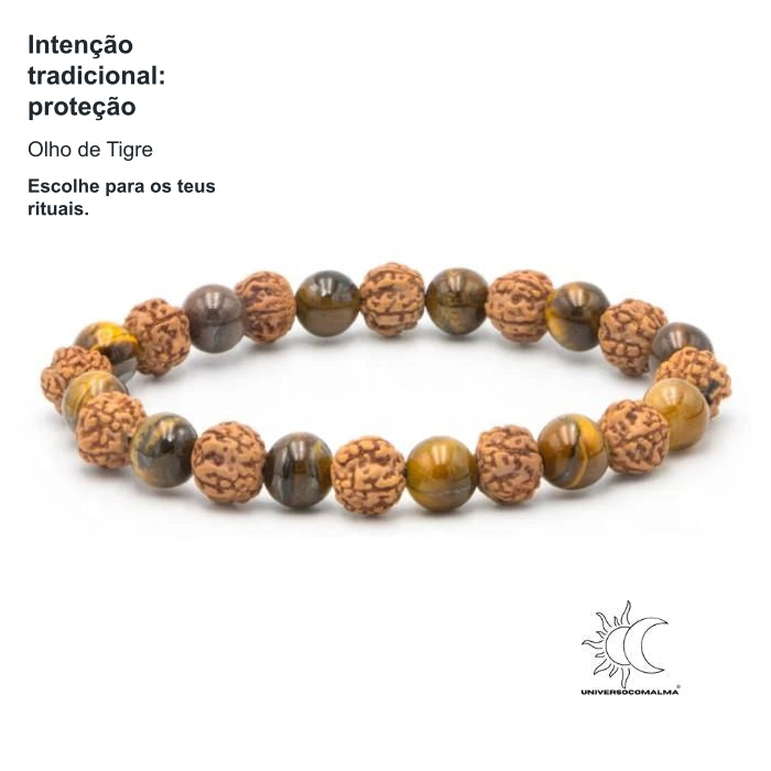 Pulseira Rudraksha + Olho de Tigre — benefícios, utilização e características