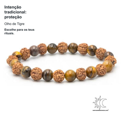 Pulseira Rudraksha + Olho de Tigre — benefícios, utilização e características