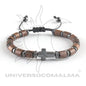 Pulseira Madeira Artesanal e Cruz em Hematita