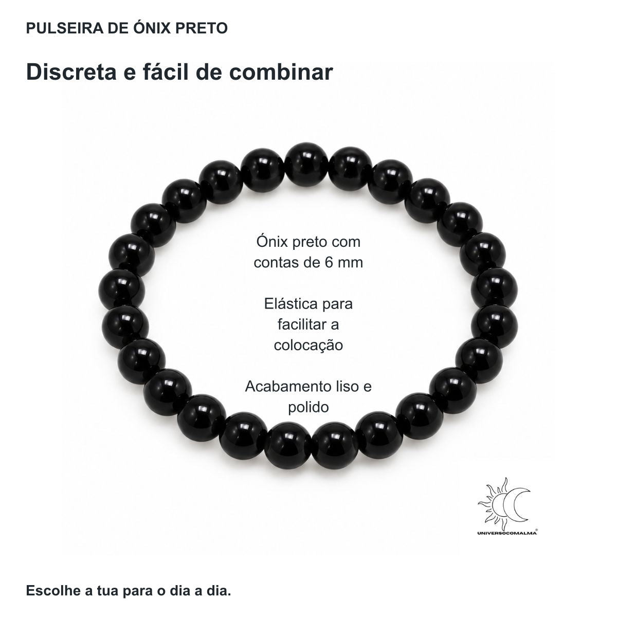 Pulseira de Ónix Preto com Contas de 6 mm — benefícios, utilização e características