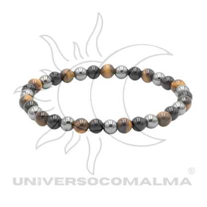 Pulseira de contas redondas em tons cinzentos e castanhos