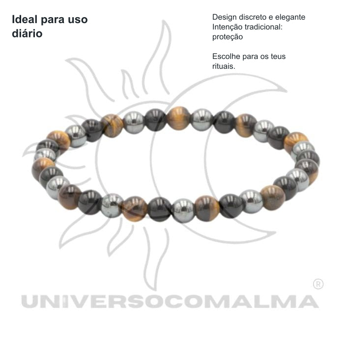 Pulseira Proteção 3 Poderes: Hematita, Olho de Tigre e Onix — benefícios, utilização e características
