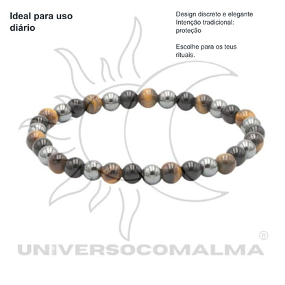 Pulseira Proteção 3 Poderes: Hematita, Olho de Tigre e Onix — benefícios, utilização e características