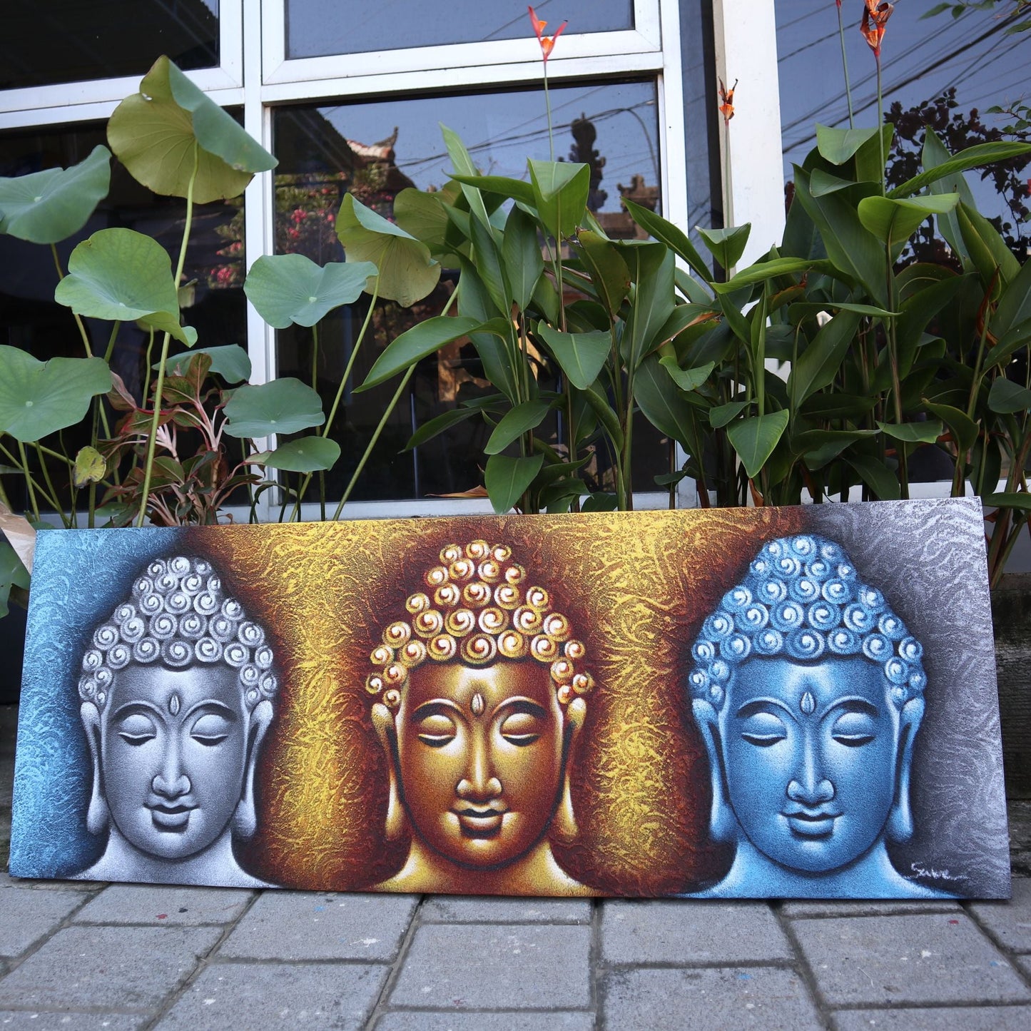Quadro Buda Triplo Dourado | Decoração Espiritual de Luxo