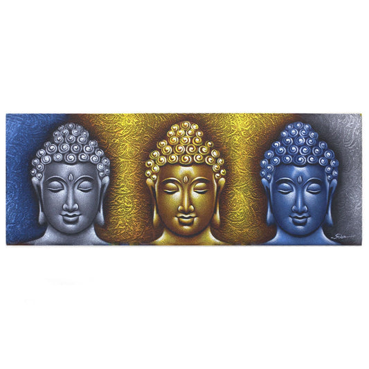 Quadro Buda Triplo Dourado | Decoração Espiritual de Luxo