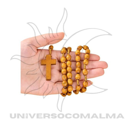 Rosário de Contas de Madeira Castanho Claro