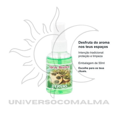 Spray Místico 7 Ervas 50ml | Limpeza e Proteção Energética — benefícios, utilização e características