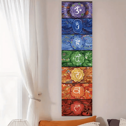 Tapeçaria Colorida dos Chakras - Decoração para Yoga e Meditação (40x150cm) - Universo com Alma ®