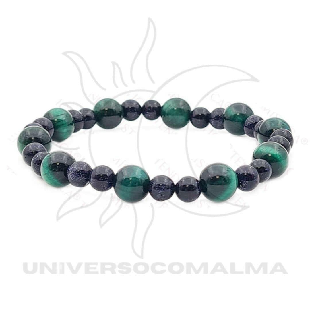 Pulseira Dupla Corrente Protetora - Malaquite &amp; Pedra Estrela - Universo com Alma ®