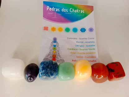 Kit Pedras dos Chakras: Equilíbrio Energético e Harmonia Interior! Inclui Quartzo Cristal, Ametista, Sodalite, Quartzo Verde, Calcite Amarela, Cornalina e Jaspe Vermelho - Universo com Alma ®