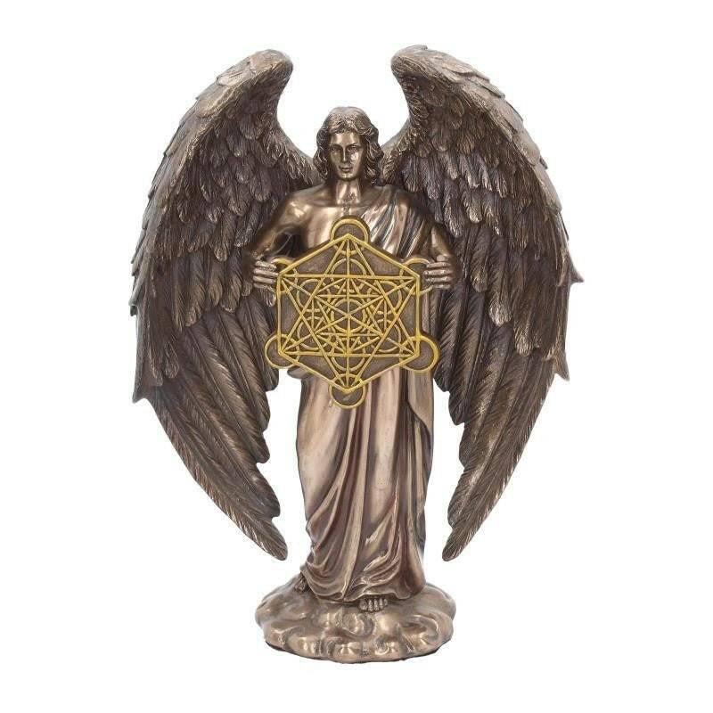 Estátua Metatron com Cubo em Resina de Bronze - Aproximadamente 26cm - Universo com Alma ®