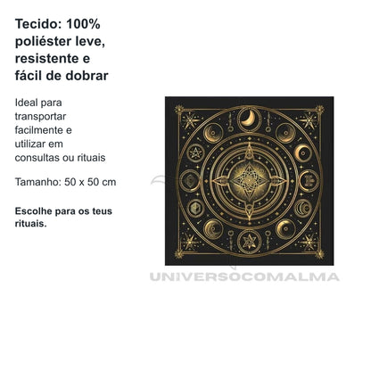 Pano de Mesa de Tarot – Fases da Lua | 50x50cm - Modelo 5 — benefícios, utilização e características