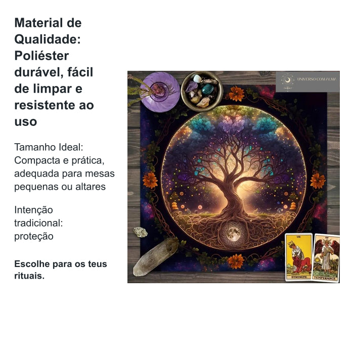 Pano de Mesa para Cartas de Tarot - Árvore da Vida em Poliéster - 49x49cm — benefícios, utilização e características