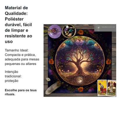 Pano de Mesa para Cartas de Tarot - Árvore da Vida em Poliéster - 49x49cm — benefícios, utilização e características