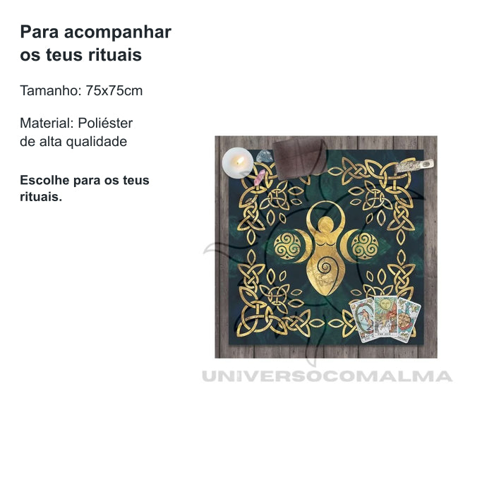 Pano de Mesa Tarot – Árvore da Vida e Tríplice Lua – 75x75cm - Poliéster — benefícios, utilização e características