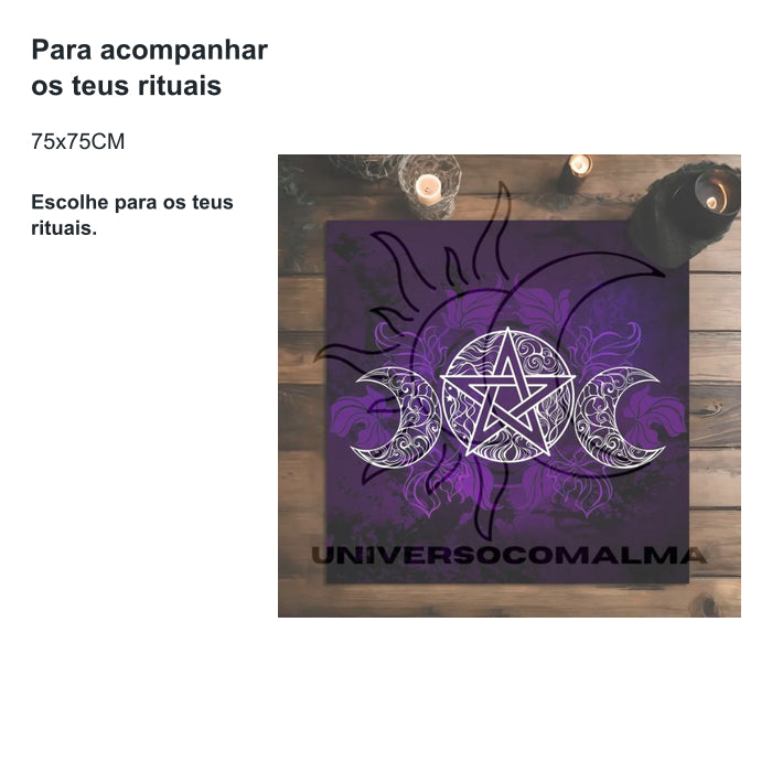 Pano para Cartas de Tarot - Deusa Tríplice Lua - Roxa - 75x75CM — benefícios, utilização e características