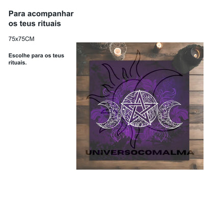 Pano para Cartas de Tarot - Deusa Tríplice Lua - Roxa - 75x75CM — benefícios, utilização e características
