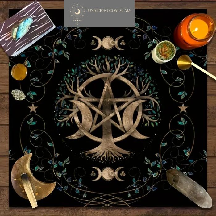 Toalha de Mesa de Tarot Árvore da Vida Mística - Pano de Altar - 49x49cm - Universo com Alma ®