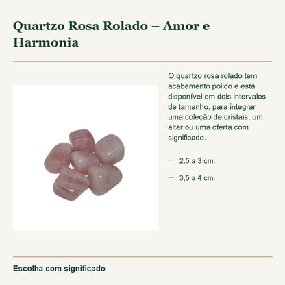 Quartzo Rosa Rolado – Amor e Harmonia — fotografia original e características confirmadas.