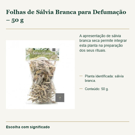 Folhas de Sálvia Branca para Defumação – 50 g — fotografia original e características confirmadas.