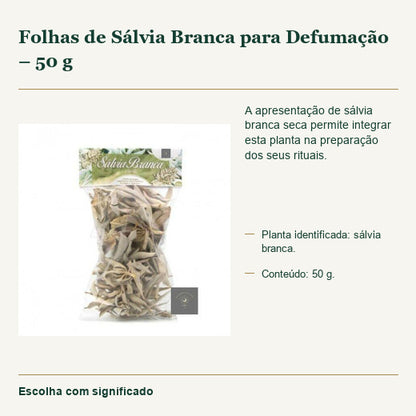 Folhas de Sálvia Branca para Defumação – 50 g — fotografia original e características confirmadas.