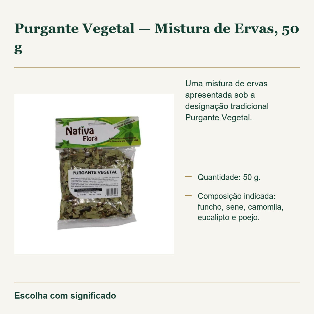Purgante Vegetal — Mistura de Ervas, 50 g — fotografia original e características confirmadas.