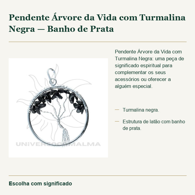 Pendente Árvore da Vida com Turmalina Negra — Banho de Prata — fotografia original e características confirmadas.
