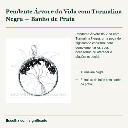 Pendente Árvore da Vida com Turmalina Negra — Banho de Prata — fotografia original e características confirmadas.
