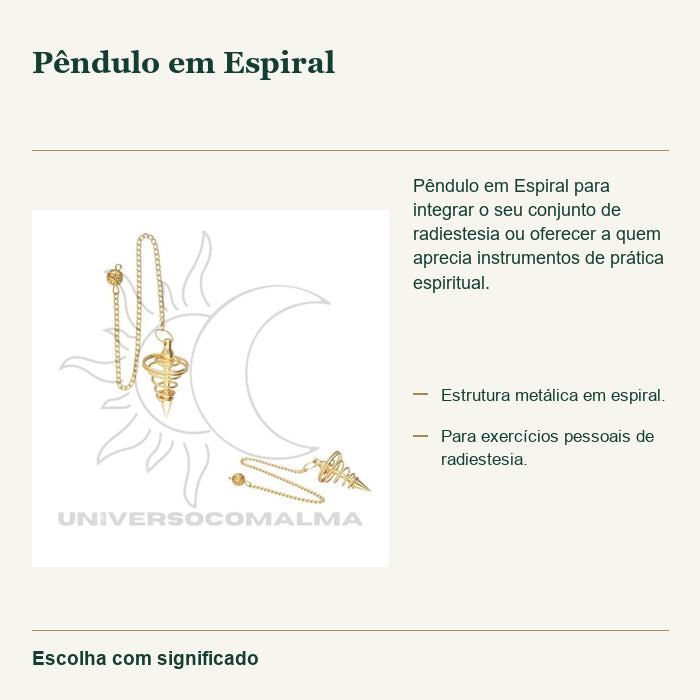 Pêndulo em Espiral — fotografia original e características confirmadas.