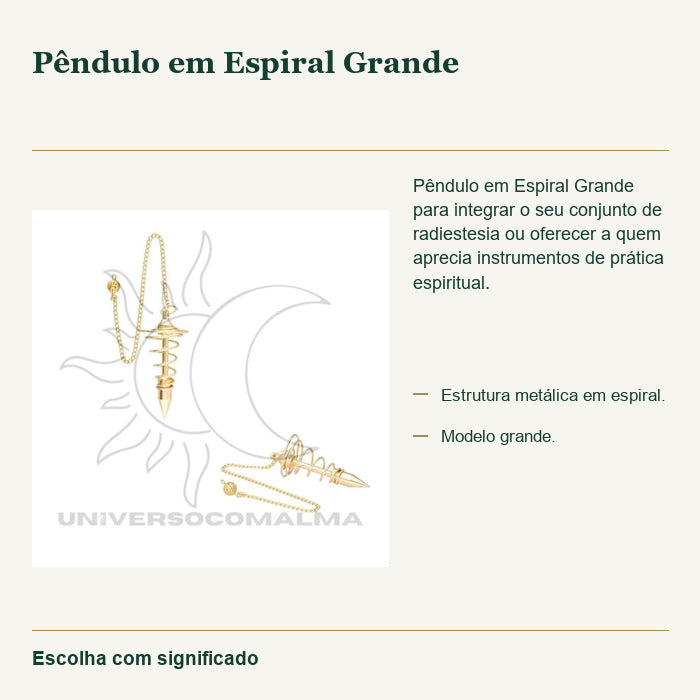 Pêndulo em Espiral Grande — fotografia original e características confirmadas.