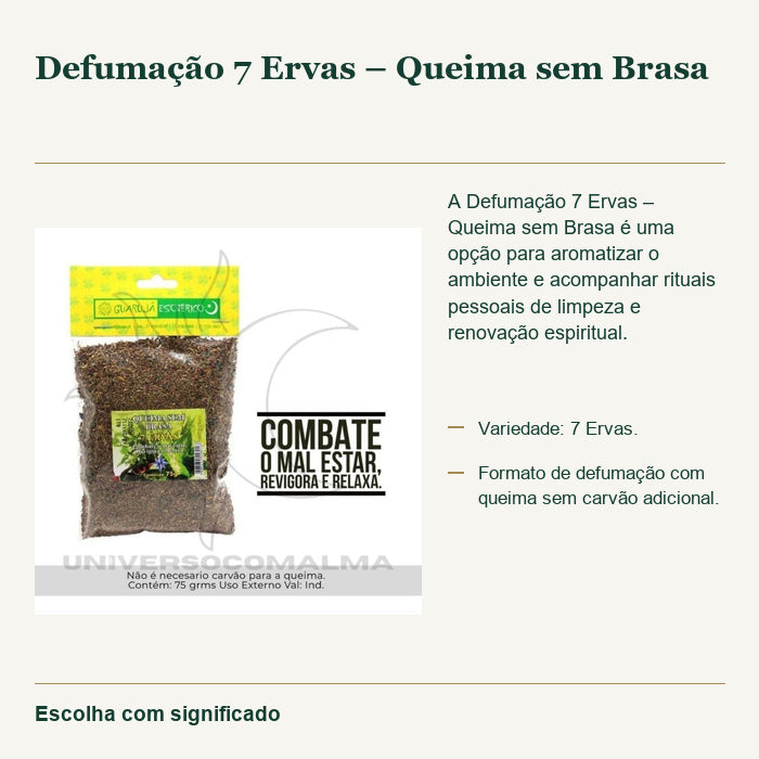Defumação 7 Ervas – Queima sem Brasa — fotografia original e características confirmadas.