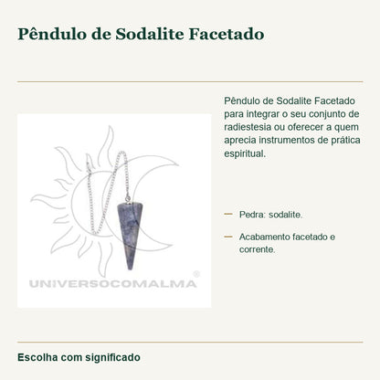 Pêndulo de Sodalite Facetado — fotografia original e características confirmadas.