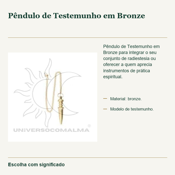 Pêndulo de Testemunho em Bronze — fotografia original e características confirmadas.
