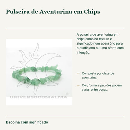 Pulseira de Aventurina em Chips — fotografia original e características confirmadas.