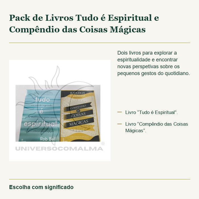 Pack de Livros Tudo é Espiritual e Compêndio das Coisas Mágicas — fotografia original e características confirmadas.
