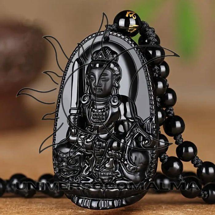 Colar de Obsidiana Negra (artificial) - Amuleto de Buda para Proteção e Paz - Universo com Alma ®