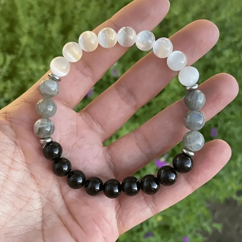 Pulseira de Cristal, Turmalina Negra e Labradorite - Cura e Proteção Energética - Universo com Alma ®